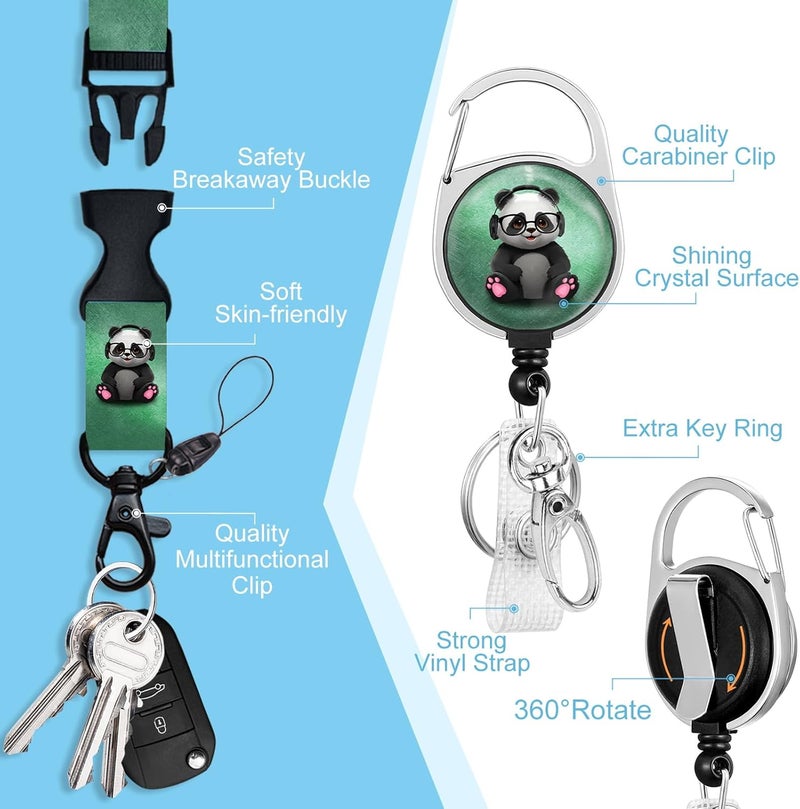 Piefly ID Badge Holder with Lanyard, Cute Badge Holder with Retractable Heavy Duty Badge Reel Clip, Panda Name Tag Lanyard Vertical ID Card Protector Cover for Women Teacher Nurses Doctor Student - Image 4